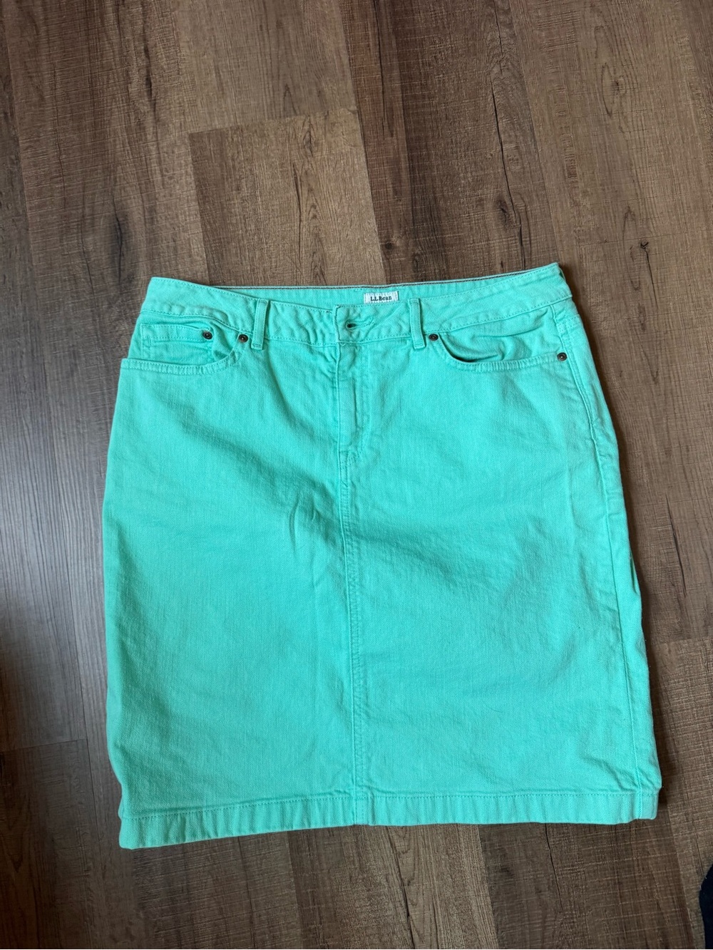 L.L. Bean Mint Green Denim Pencil Skirt